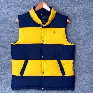 Polo Ralph Lauren Boys Large 14-16 Down Puffer Vest Navy Yellow Colorblock 3